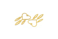 Brass Heart Charm, 8 Raw Brass Heart And Wings Charms With 1 Hole (46x26x0.60mm) A4677