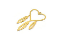 Brass Heart Charm, 8 Raw Brass Heart And Wings Charms With 1 Hole (46x26x0.60mm) A4677