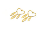 Brass Heart Charm, 12 Raw Brass Heart And Wings Charms With 1 Hole (39x21x0.60mm) A4684