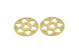 Brass Round Charm, 6 Raw Brass Triangle Patterned Round Shaped Charms With 6 Holes (28x0.80mm) A4590