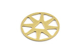 Brass Round Charm, 6 Raw Brass Triangle Patterned Round Shaped Charms (28x0.80mm) A4589