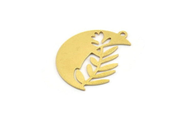 Brass Leaf Charm, 8 Raw Brass Leaf Charms With 1 Loop, Charm Pendants (26x19x0.60mm) A4744