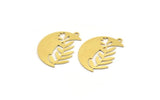 Brass Leaf Charm, 8 Raw Brass Leaf Charms With 1 Loop, Charm Pendants (26x19x0.60mm) A4744