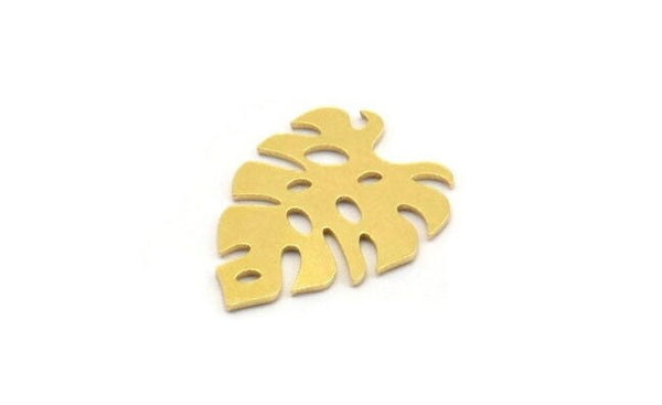 Brass Monstera Charm, 24 Raw Brass Monstera Leaf Shaped Charms, Pendant, Earring Findings (18x14x0.60mm) A4658