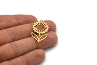 Brass Daisy Charm, 10 Raw Brass Flower Charms With 1 Loop, Brass Flowers (34x19x0.60mm) A4693
