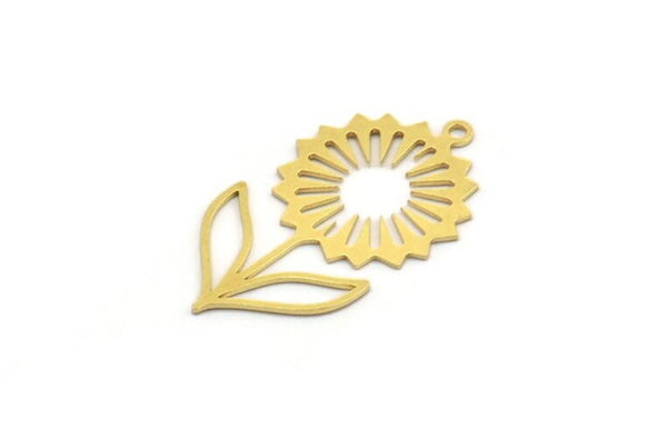 Brass Daisy Charm, 10 Raw Brass Flower Charms With 1 Loop, Brass Flowers (34x19x0.60mm) A4693