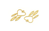 Brass Heart Charm, 24 Raw Brass Heart And Wings Charms With 1 Hole (27x14x0.60mm) A4681