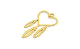 Brass Heart Charm, 24 Raw Brass Heart And Wings Charms With 1 Hole (27x14x0.60mm) A4681
