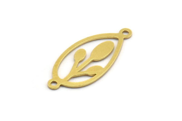 Brass Marquise Charm, 24 Raw Brass Marquise Charms With 2 Loops, Brass Connectors (24x10.5x0.60mm) A4738