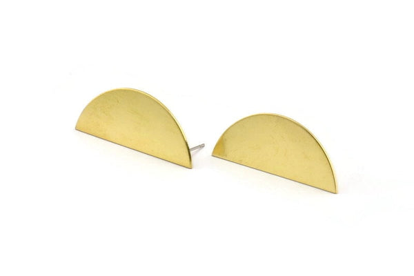 Brass Moon Earring, 4 Raw Brass Half Moon Shaped Stud Earrings, Semi Circle Earrings (37x15x0.80mm) D0525 A4599