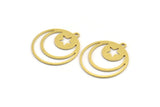 Brass Round Charm, 12 Raw Brass Crescent Moon And Star Patterned Round Shape Charms With 1 Loop, Charm Pendants (22x20x0.60mm) A4725