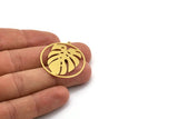 Brass Round Charm, 4 Raw Brass Monstera Leaf Patterned Round Shape Charms With 1 Loop, Charm Pendants (34x32x0.60mm) A4661