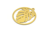 Brass Round Charm, 8 Raw Brass Monstera Leaf Patterned Round Shape Charms With 1 Loop, Charm Pendants (25x23x0.60mm) A4713