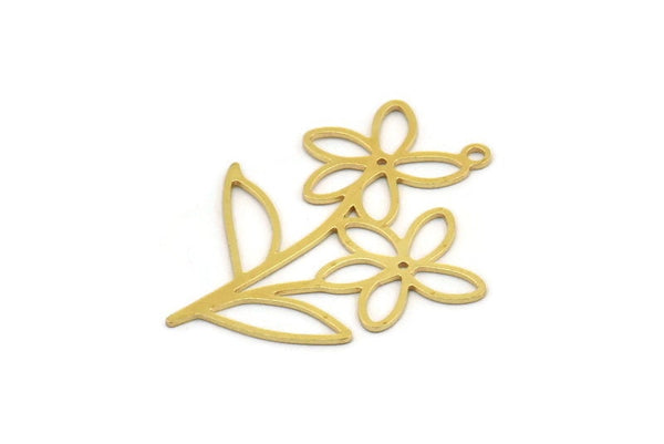 Brass Flower Charm, 12 Raw Brass Flower Shape Charms With 1 Loop, Charm Pendants (37x27x0.60mm) A4800