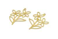 Brass Flower Charm, 12 Raw Brass Flower Shape Charms With 1 Loop, Charm Pendants (37x27x0.60mm) A4800