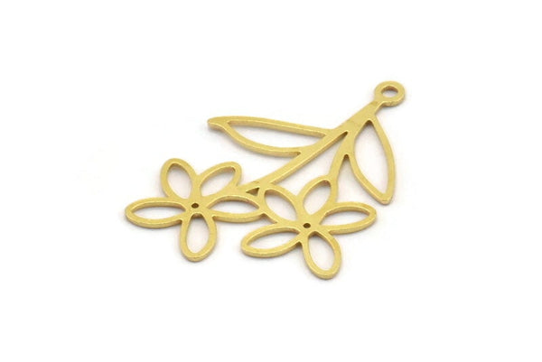 Brass Flower Charm, 24 Raw Brass Flower Shape Charms With 1 Loop, Charm Pendants (29x21x0.60mm) A4825