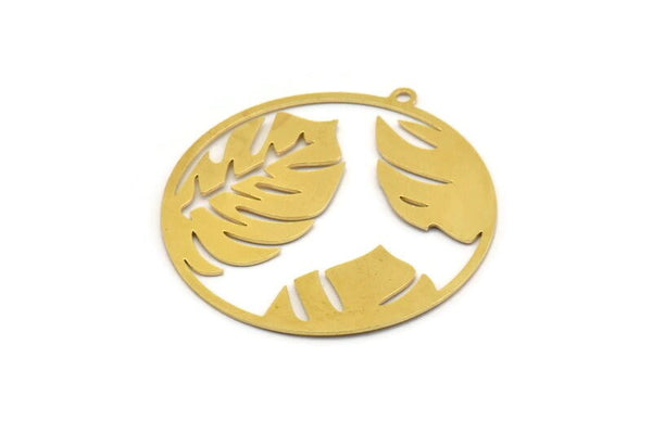 Brass Monstera Charm, 2 Raw Brass Monstera Leaf Charms With 1 Loop, Pendant, Earring Findings (42x40x0.60mm) A4816