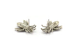Silver Bee Earring, 2 Antique Silver Plated Brass Bee Stud Earrings (22x20mm) N0916