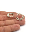 Silver Circle Earring, 2 Antique Silver Plated Brass Circle Stud Earrings (21x18x2mm) N1238