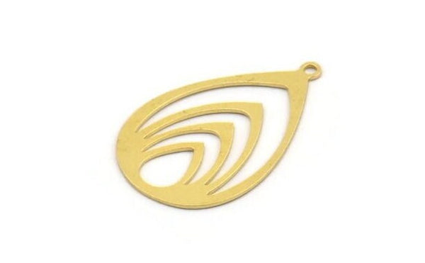 Brass Drop Charm, 12 Raw Brass Drop Charms With 1 Loop, Earrings, Findings (32x21x0.60mm) A4868