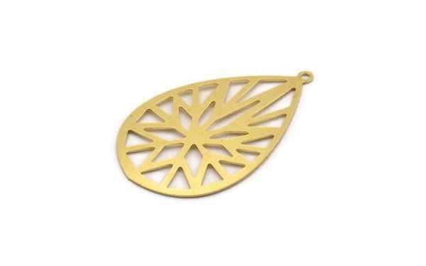 Brass Drop Charm, 4 Raw Brass Drop Charms With 1 Loop, Earrings, Findings (49x31x0.60mm) A4960