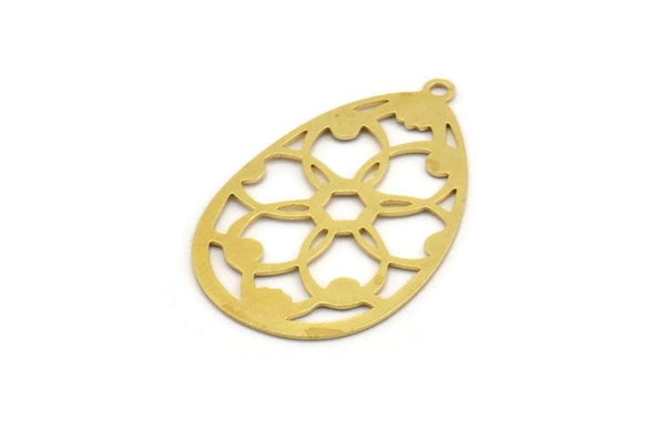 Brass Drop Charm, 6 Raw Brass Drop Charms With 1 Loop, Earrings, Findings (38x24x0.60mm) A4807