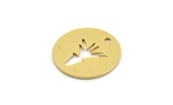 Brass Flower Charm, 12 Raw Brass Round Shaped Flower Charms With 1 Hole, Charm Pendants (17x0.80mm) A4794