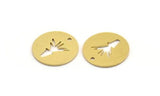 Brass Flower Charm, 12 Raw Brass Round Shaped Flower Charms With 1 Hole, Charm Pendants (17x0.80mm) A4794