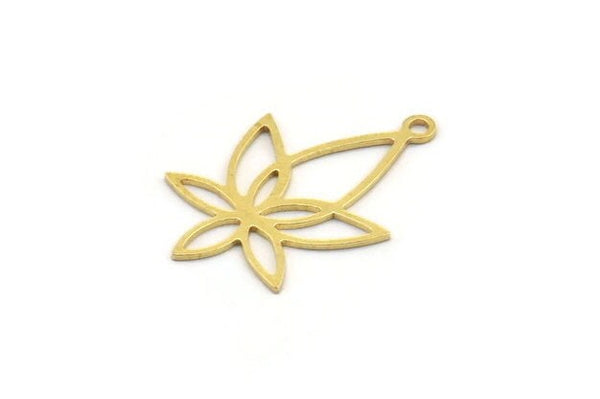 Brass Flower Charm, 24 Raw Brass Flower Charms With 2 Loops, Brass Connectors (26x17x0.60mm) A4854