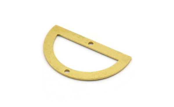Semi Circle Charm, 8 Raw Brass Half Moon Connectors With 2 Holes (33x19x0.80mm) A4848