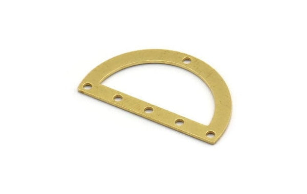 Semi Circle Charm, 8 Raw Brass Half Moon Connectors With 6 Holes (33x19x0.80mm) A4847