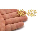 Brass Flower Charm, 10 Raw Brass Flower Shaped Charms With 1 Loop, Findings (32x30x0.60mm) A4811