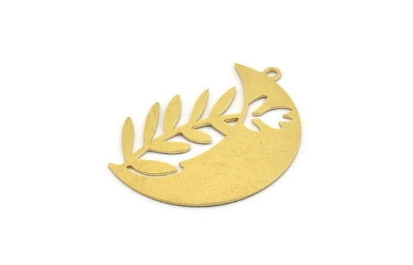 Brass Leaf Charm, 4 Raw Brass Leaf Charms With 1 Loop, Charm Pendants (38x28x0.60mm) A4925