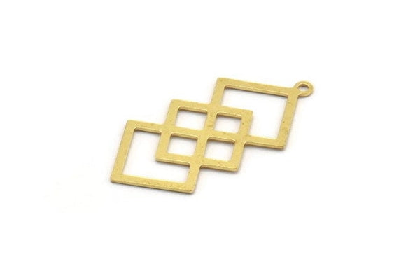 Brass Square Charm, 12 Raw Brass Square Charms With 1 Loop, Findings (36x18x0.60mm) A4892