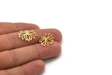 Brass Flower Charm, 24 Raw Brass Lotus Flower Charms With 1 Loop, Findings (14x20x0.60mm) A4928