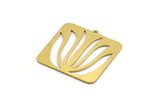 Brass Rectangle Charm, 6 Raw Brass Flower Patterned Rectangle Shaped Charms With 1 Loop, Findings (25x25x0.60mm) A4900