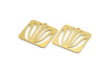 Brass Rectangle Charm, 6 Raw Brass Flower Patterned Rectangle Shaped Charms With 1 Loop, Findings (25x25x0.60mm) A4900