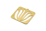 Brass Rectangle Charm, 4 Raw Brass Flower Patterned Rectangle Shaped Charms With 1 Loop, Findings (32x32x0.60mm) A4933