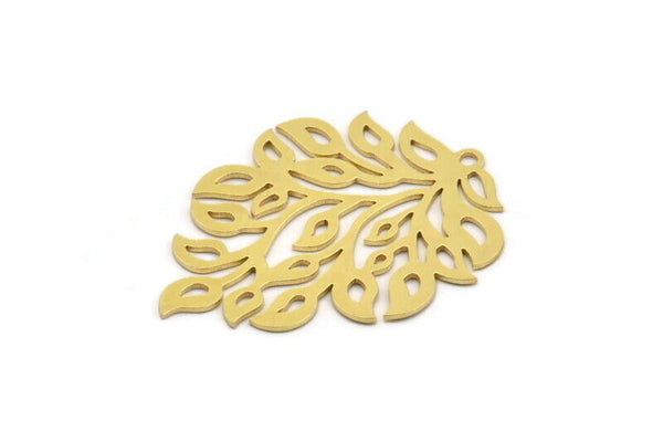 Brass Leaf Charm, 4 Raw Brass Branch Charms With 1 Loop, Charm Pendants (37x29x0.60mm) A4912