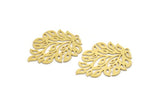 Brass Leaf Charm, 4 Raw Brass Branch Charms With 1 Loop, Charm Pendants (37x29x0.60mm) A4912