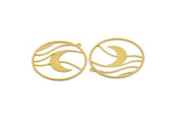 Brass Round Charm, 6 Raw Brass Crescent Moon Patterned Round Shaped Charms With 1 Loop, Earring Findings (39.5x37x0.60mm) A4876
