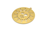 Brass Round Charm, 4 Raw Brass Sun Patterned Round Shaped Charms With 1 Loop, Charm Pendants (35x33x0.60mm) A4786