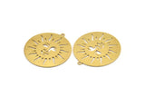 Brass Round Charm, 4 Raw Brass Sun Patterned Round Shaped Charms With 1 Loop, Charm Pendants (35x33x0.60mm) A4786