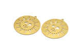 Brass Round Charm, 4 Raw Brass Sun Patterned Round Shaped Charms With 1 Loop, Charm Pendants (35x33x0.60mm) A4786