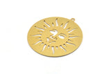 Brass Round Charm, 2 Raw Brass Sun Patterned Round Shaped Charms With 1 Loop, Charm Pendants (42.5x40x0.60mm) A4759