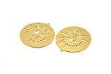 Brass Round Charm, 2 Raw Brass Sun Patterned Round Shaped Charms With 1 Loop, Charm Pendants (42.5x40x0.60mm) A4759