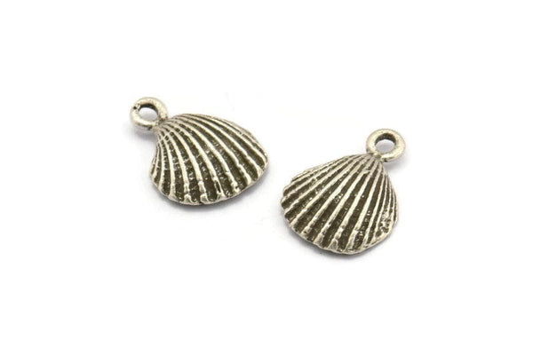 Silver Shell Charm, 4 Antique Silver Plated Brass Sea Shell Charm With 1 Loop, Pendants, Earrings, Findings (16x12mm) N0904