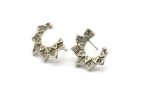 Silver Leaf Earring, 2 Antique Silver Plated Brass Leaf Stud Earrings (17x21mm) N1046 H1154