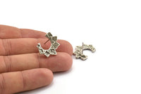 Gümüş Yaprak Küpe, 2 Antik Gümüş Kaplama Pirinç Yaprak Küpe (17x21mm) N1046 H1154