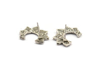 Gümüş Yaprak Küpe, 2 Antik Gümüş Kaplama Pirinç Yaprak Küpe (17x21mm) N1046 H1154